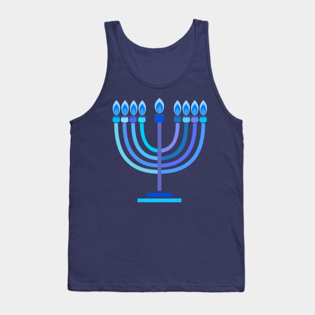 Neon Menorah Jewish Holiday Hanukkah Festival Party Decoration with traditional Chanukah hanukkiah candlestick with candles, star of David T-Shirt Tank Top by sofiartmedia